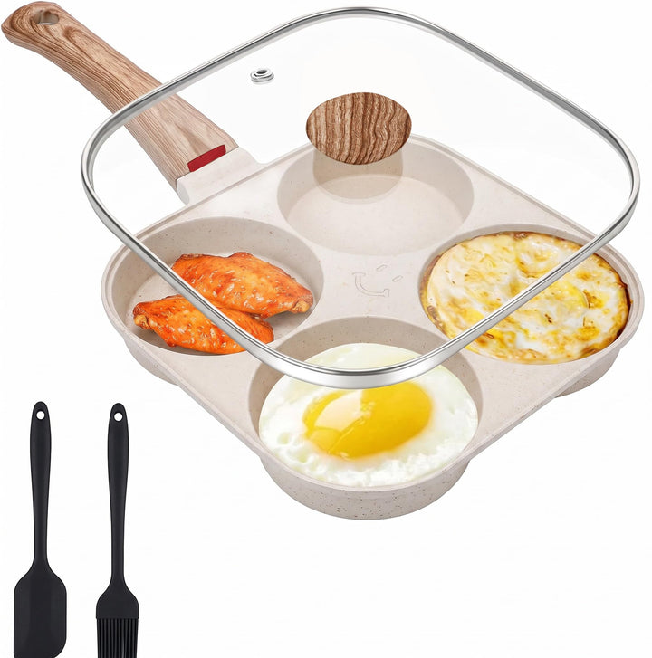 Spiegeleipfanne mit Deckel, 4 Loch Pancake Pfanne, Antihaft Aluminium Pfanne für Induktionsherd &amp; Ga