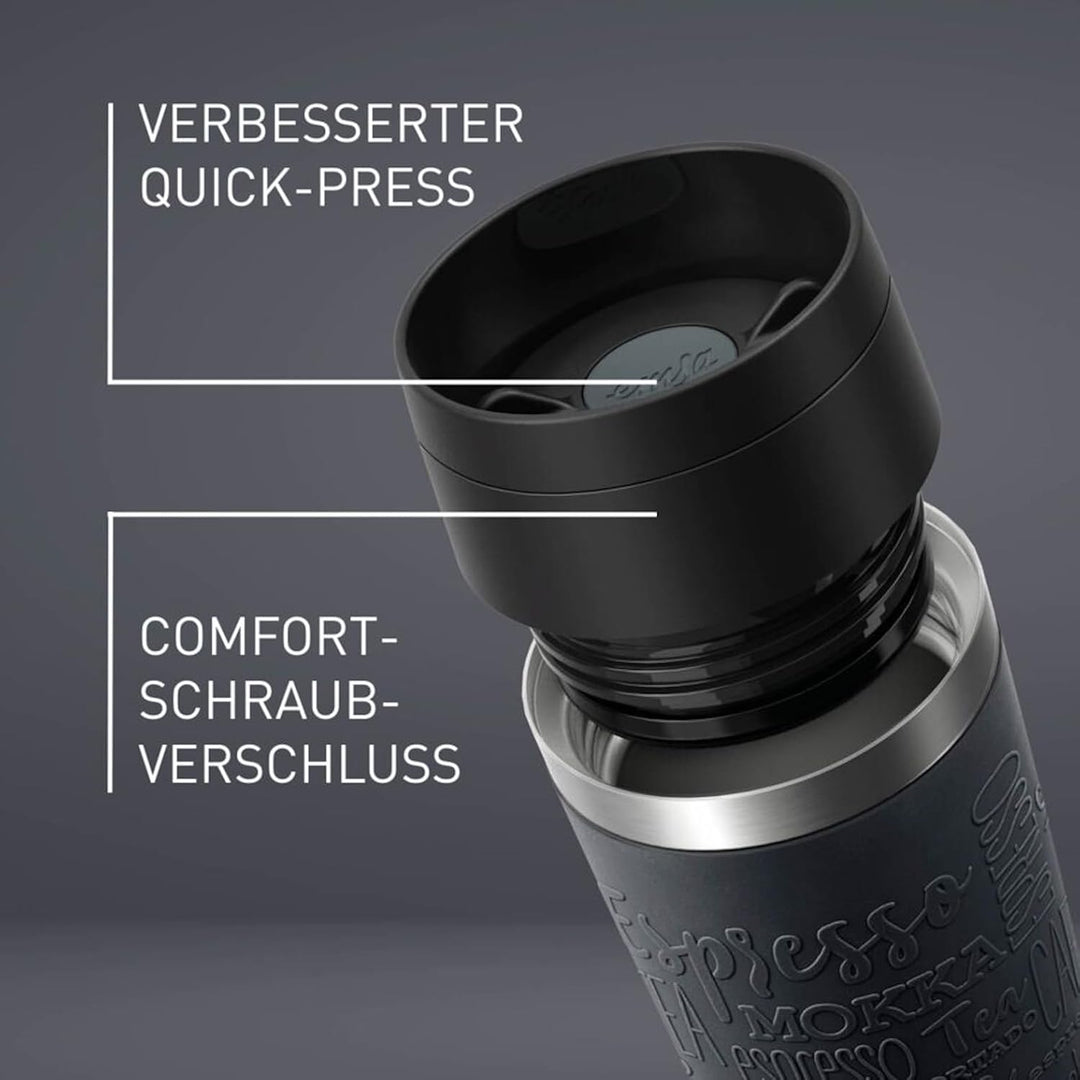 Emsa N20220 Travel Mug Classic Isolierbecher 0,5 Liter | neuer Komfort-Schraubverschluss | Edelstahl