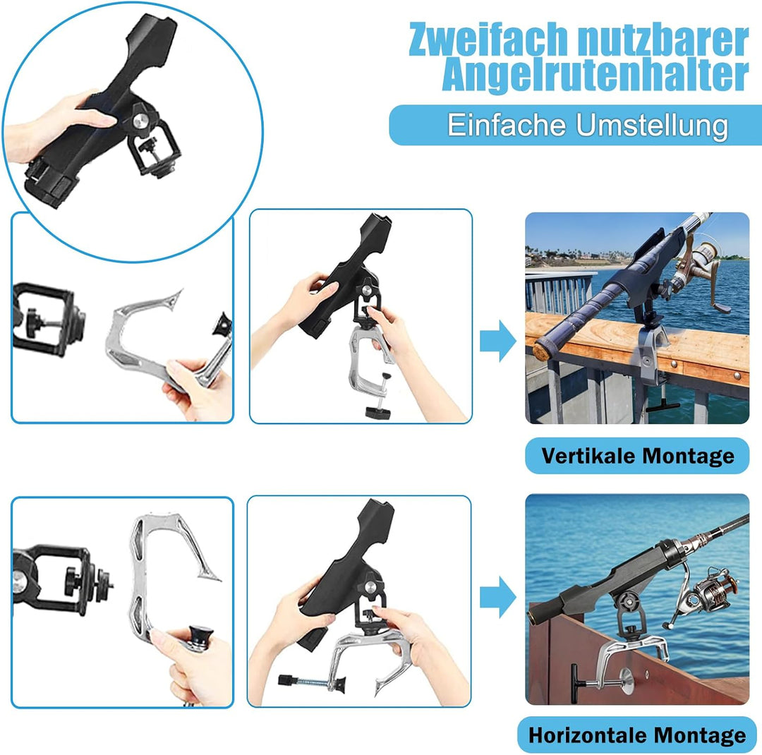 2 Stück Angelrutenhalter für Boote mit U-förmige Klemme, Stabil Einfache Handhabung und leicht Einst