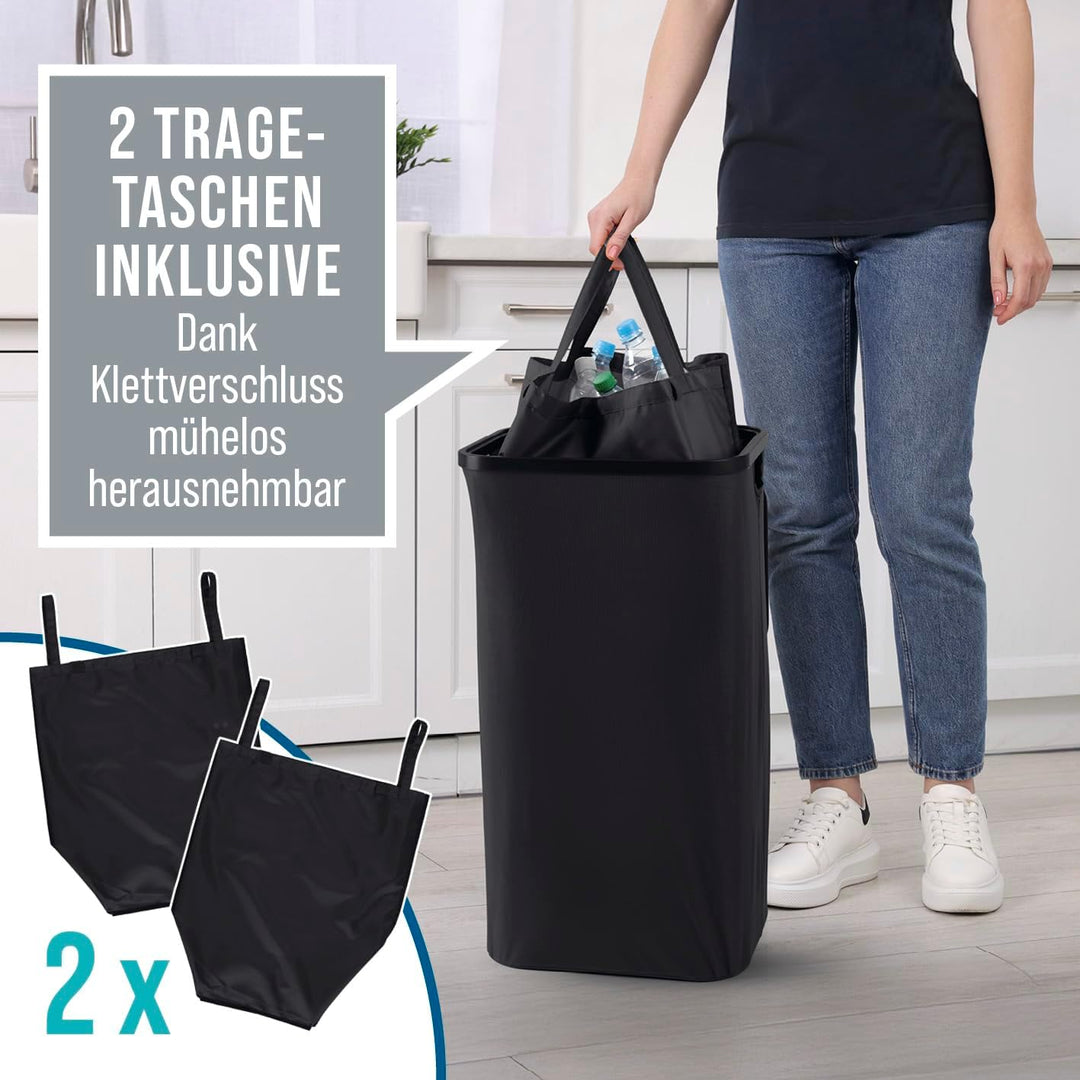 Pfandflaschen-Sammelbehälter mit Deckel | Inklusive 2 Tragetaschen & Klettverschluss | Grosses Fassu