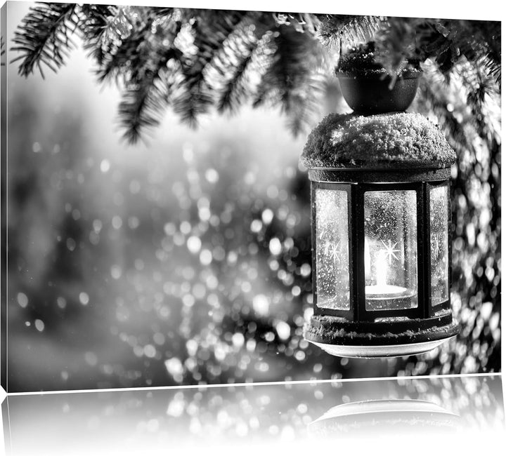 Pixxprint Laterne im Winter als Leinwandbild/Grösse: 100x70 / Wandbild/Kunstdruck/fertig bespannt, 1
