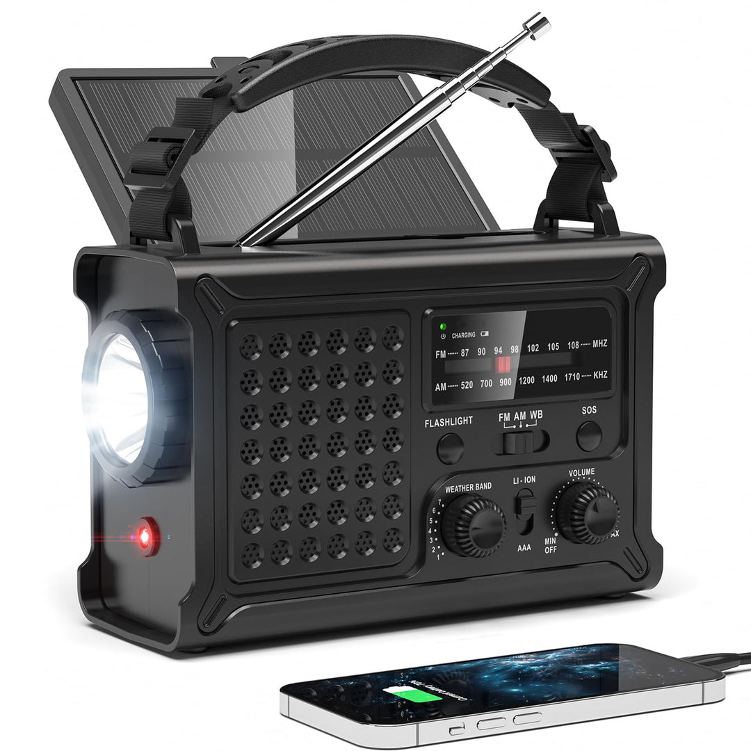 NOAA Notfall-Wetterradio, 12000 mAh/44400 mWh, tragbares AM/FM mit Solar/Handkurbel/USB-wiederauflad