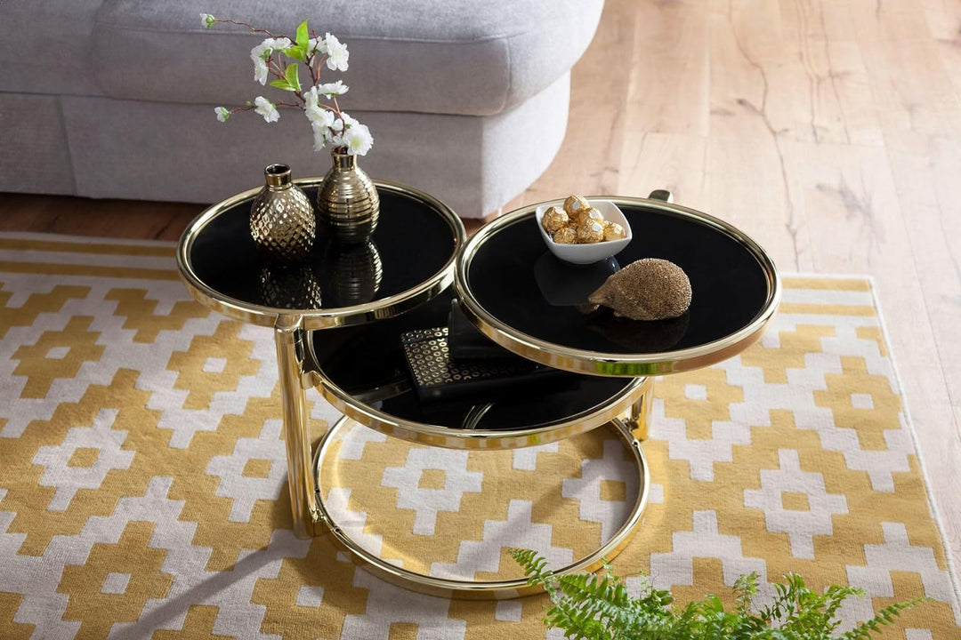 FineBuy Couchtisch mit 3 Tischplatten 58 x 43 x 58 cm | Beistelltisch rund | Design Wohnzimmertisch