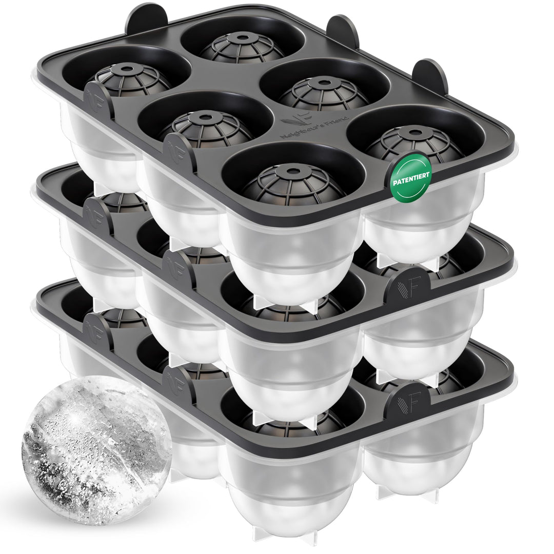 Neighbour's Friend Patentierte Eiskugelform 3er Pack - Grosse Eiswürfelform rund Platinsilikon für C