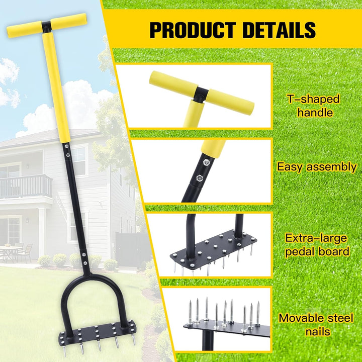 ROCKY&CHAO Rasenlüfter Aerifizierer für Rasen –Mini Manuelles Rasenbelüften Gerät mit 15 Spikes, T-G