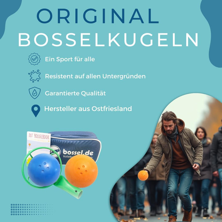 Bosselset Bosselkugeln 2 Stück, Kraber und Tasche (gelb/rot) (orange/blau), (orange/blau)