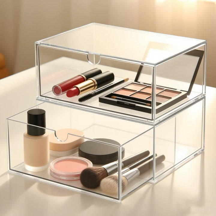 SITAKE 2 Stück Stapelbarer Kosmetik Organizer, Transparent Acryl Make Up Hautpflege Aufbewahrungsbox