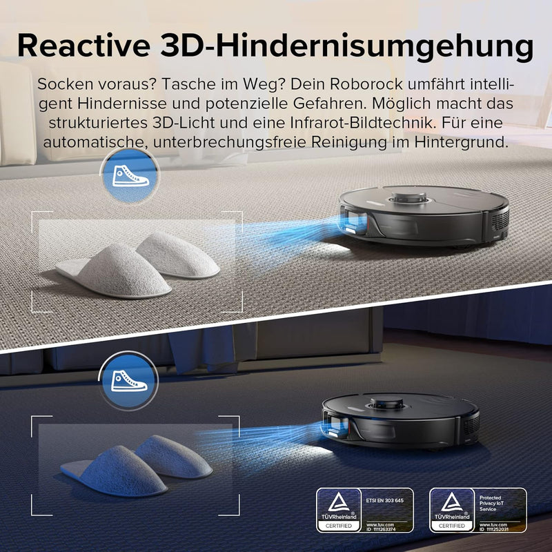 roborock S8 Saugroboter mit Doppelbürste & 6000Pa & 3D strukturierte leichte Hindernisvermeidung Sta