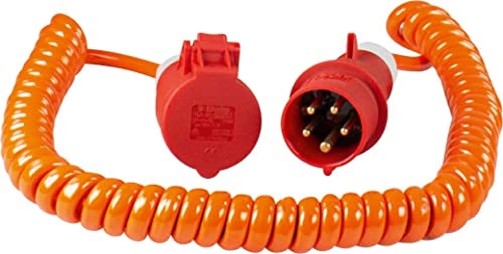 as - Schwabe 70416 Baustellen-Spiralkabel 400V / 16A, 5m H07BQ-F 5G1,5, orange, IP44 Gewerbe, Bauste