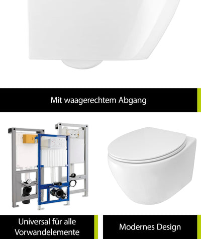 aquaSu® Spülrandloses Wand-WC Set Comida | Design-Toilette | Hänge-WC | Tiefspüler | Keramik | Abgan