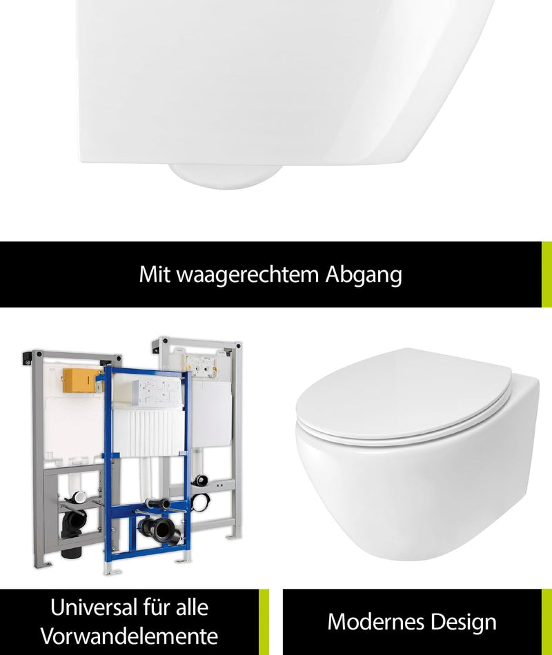 aquaSu® Spülrandloses Wand-WC Set Comida | Design-Toilette | Hänge-WC | Tiefspüler | Keramik | Abgan