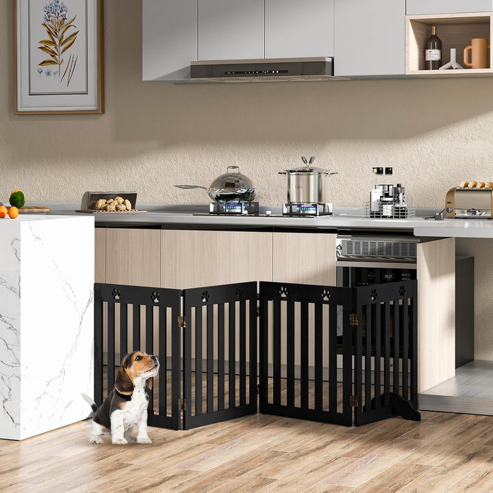 SOARS Absperrgitter Hund, 204x61cm Hundegitter Wohnung mit 2 Stützfüssen, Faltbares Schutzgitter, Tr