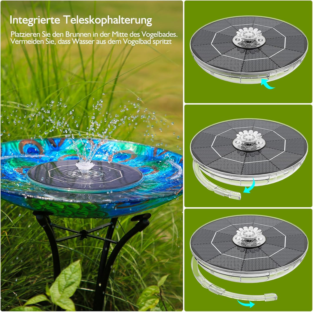 AISITIN 6,5W LED Solar Springbrunnen mit Verstellbare Stützstange, Buntes Solar Teichpumpe Eingebaut