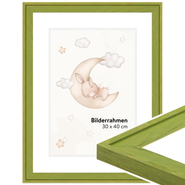 WANDStyle Kinderzimmer Bilderrahmen für Kinderzeichnungen DIN A3 29,7x42 cm, moderner Holzrahmen Grü