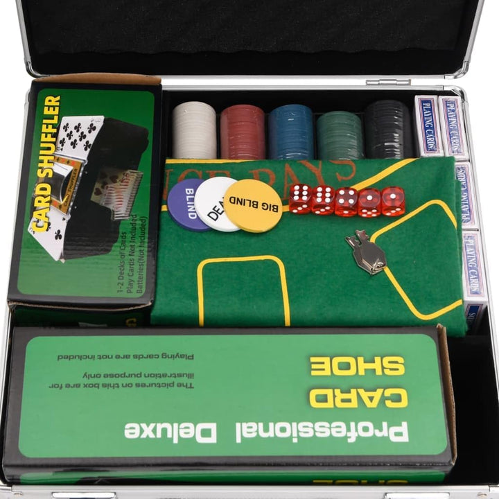 vidaXL Pokerchips Set 600 STK., Pokerkoffer mit Buttons Chips Würfeln, Pokerset Spielkarten Set mit
