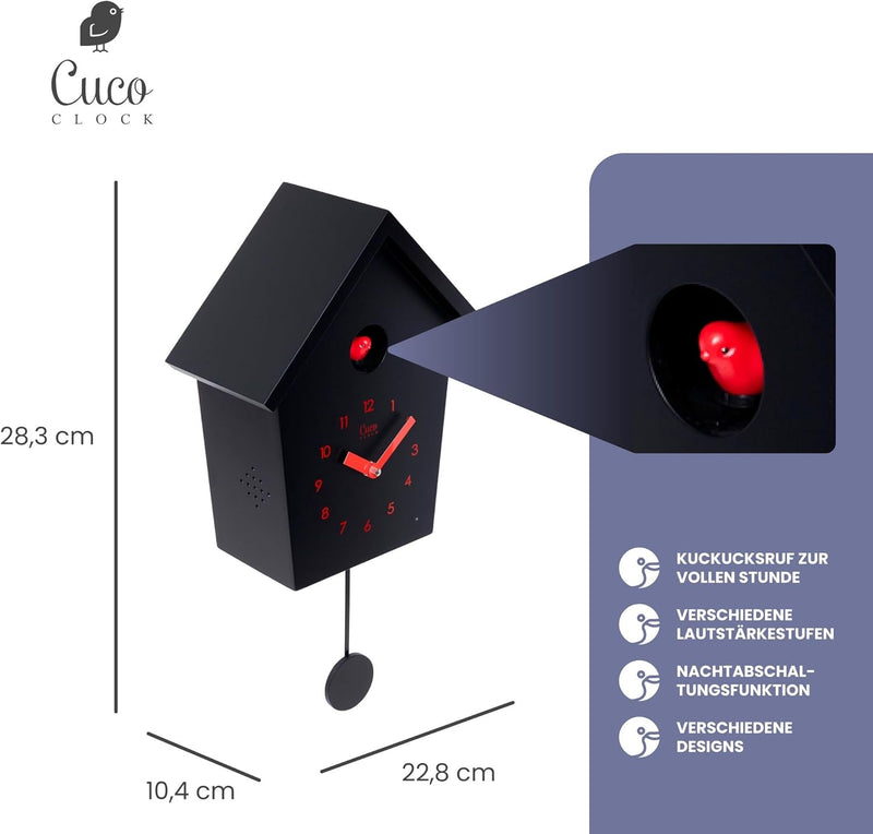 Cuco Clock Kuckucksuhr REIHENHAUS mit Pendeluhr Wanduhr, Moderne Schwarzwalduhr, 28,3 × 22,8 × 10,4c