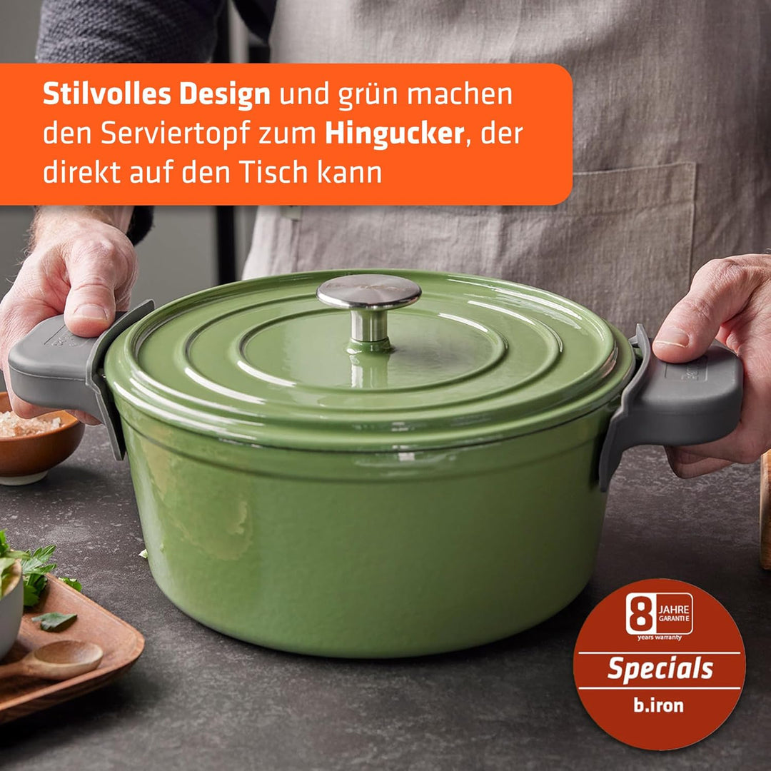 Berndes b.iron green Schmortopf aus Gusseisen 2 m 20 cm mit Deckel Bräter 20 cm grün, Bräter 20 cm g