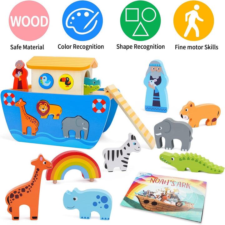 Arche Noah Holz | Holzspielzeug ab 1 2 3 Jahr Kinder | Taufgeschenke für Jungen Mädchen | Montessori
