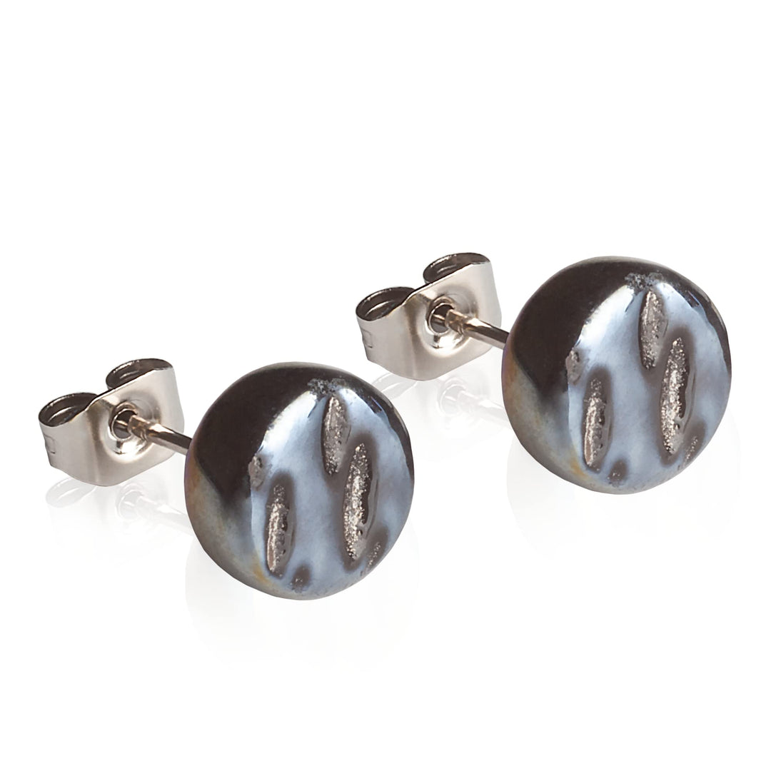Runde Ohrstecker mit dunkelgrauem Stein in Perlmuttoptik • Bunte Ohrringe für Damen • Nachhaltiger M