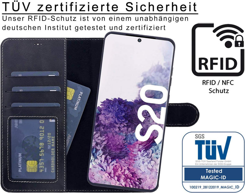 Burkley 2-in-1 Leder Handytasche für Samsung Galaxy S20 - Abnehmbares Back Cover, 360° Schutz, RFID