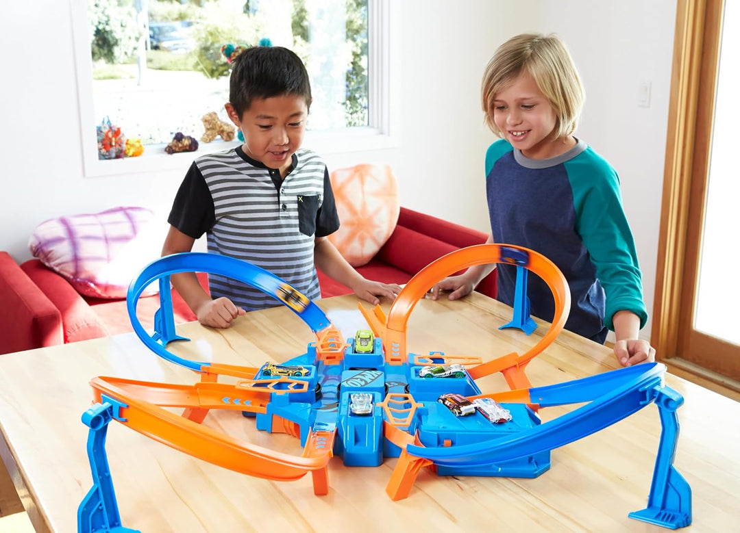 Hot Wheels DTN42 - Trackset, mit Rampen, Kreuzungen und Looping, Parkplätzen, + 1 Fahrzeug B01ARGC5F
