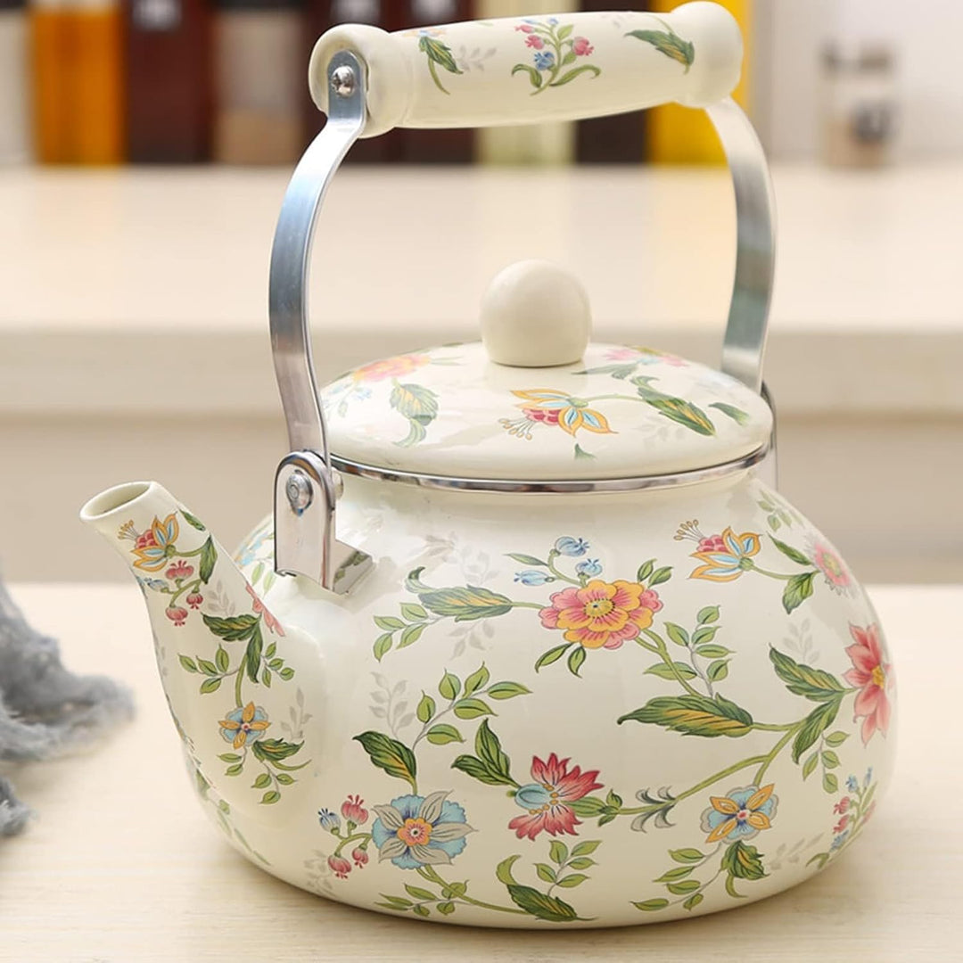 Teekessel Emaille Geschirr Kaffeekanne 2.4L Camping Wasserkessel für Induktion und Gasherd, Topf Gri