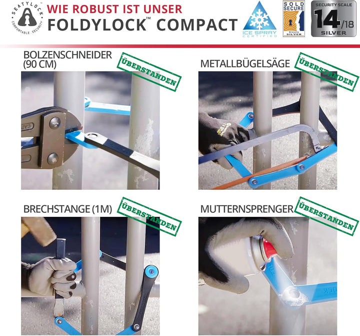 FoldyLock Compact Fahrrad Faltschloss – Patentiertes Testsieger Fahrradschloss mit Schlüssel und Hal