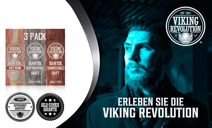 Viking Revolution - Beard Oil Conditioner 3 Pack - All Natural Variety Bay Rum, Unscented, & Sandalw