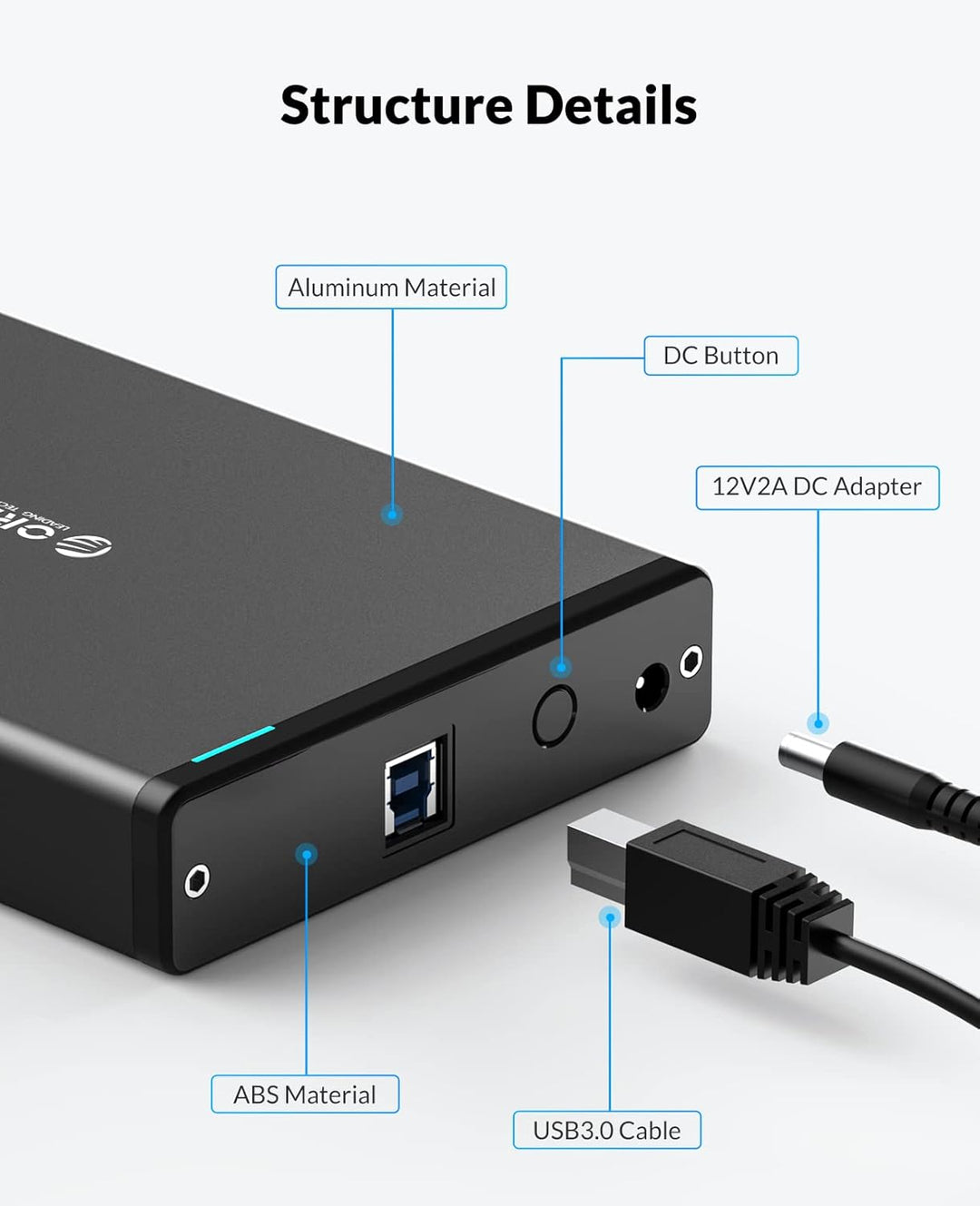 ORICO 3,5 Zoll Externes Festplattengehäuse mit Abnehmbarem Gehäuse USB 3.0 auf SATA 3.0 5Gbps für SA