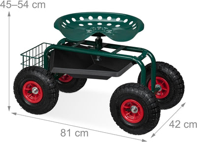 Relaxdays fahrbarer Gartensitz, höhenverstellbar, 150 kg, Stauraum, Rollsitz für Gartenarbeit, Stahl