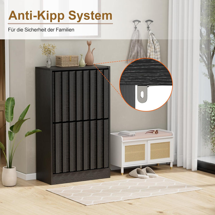 UEV Schuhschrank mit 2 Klappen Holz Schmal Schuhkipper Schuhkommode mit Kippschutz, Schuhaufbewahrun
