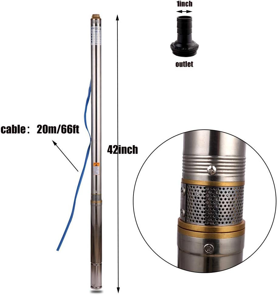 Edelstahl Tiefbrunnenpumpe Tauchpumpe 2.5 Zoll, 550W, 2800 L/H Garten/bewässerung oder Heimgebrauch