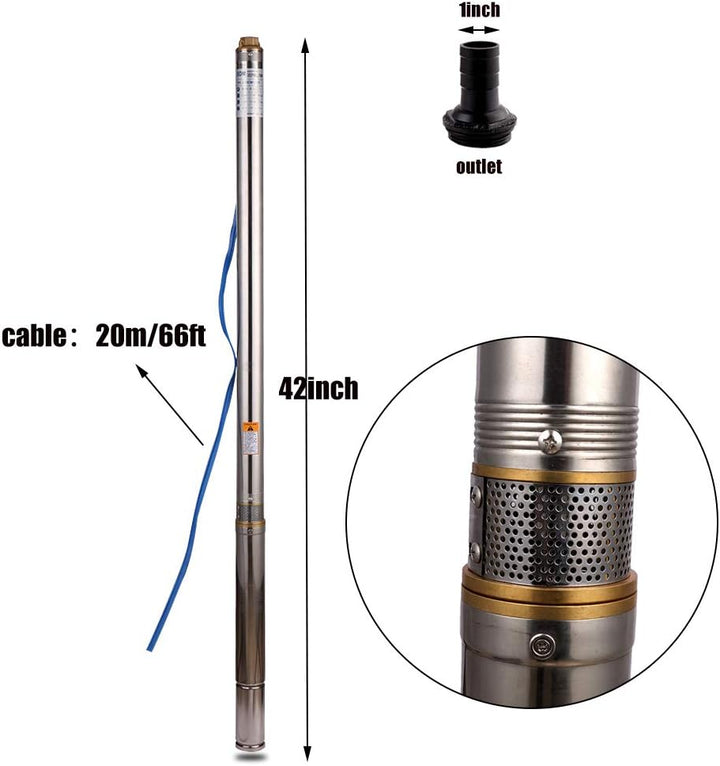 Edelstahl Tiefbrunnenpumpe Tauchpumpe 2.5 Zoll, 550W, 2800 L/H Garten/bewässerung oder Heimgebrauch