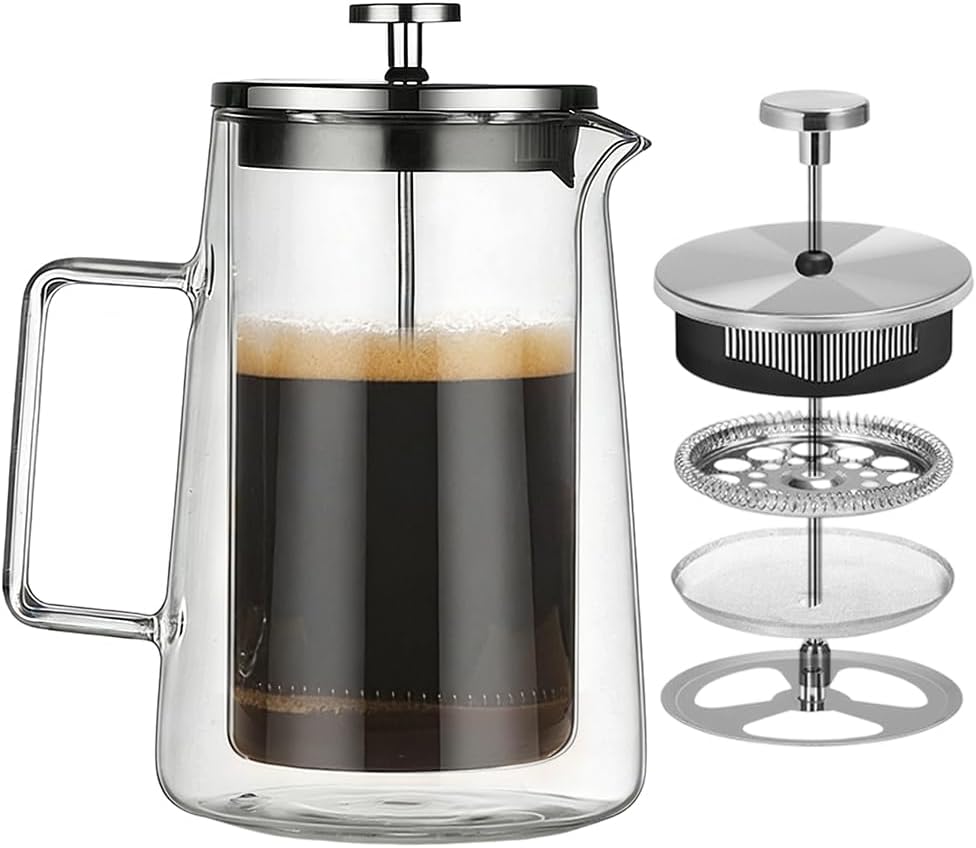FARYODI Kaffeepresse French Press 1 Liter, Glas Kaffeebereiter mit Permanent Edelstahl Filter, Therm