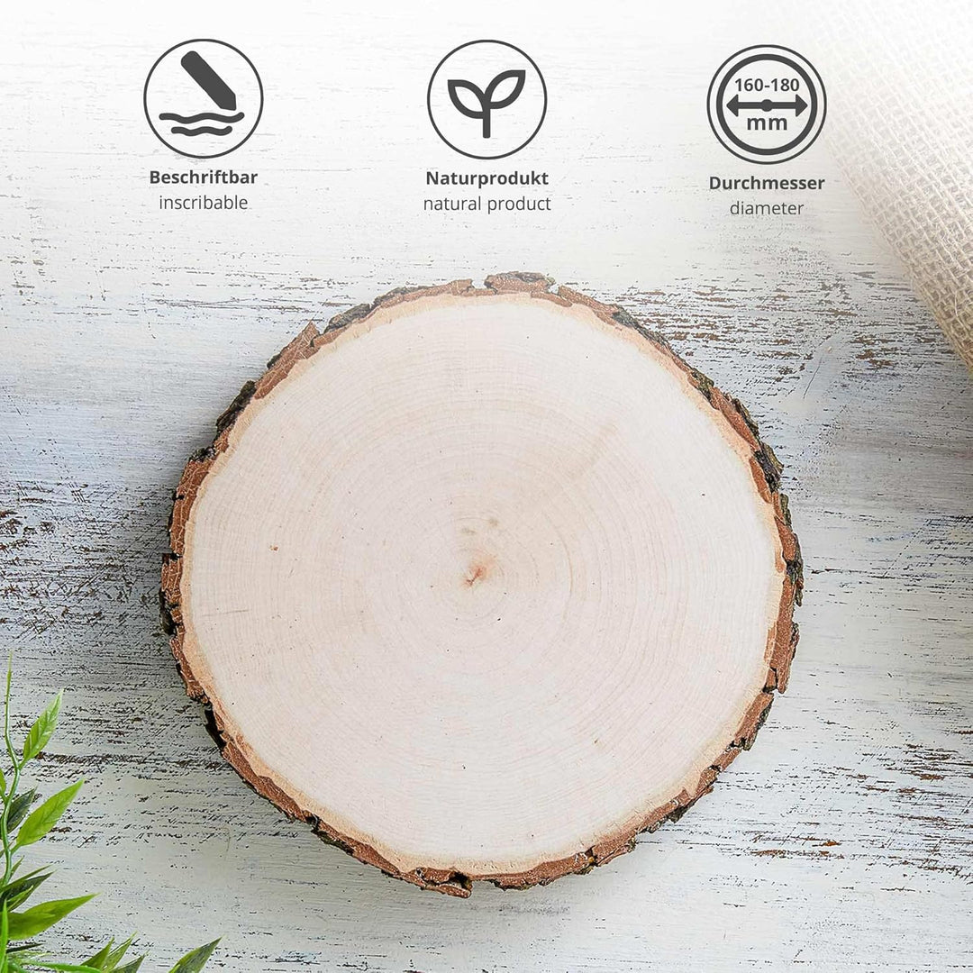 Baumscheibe aus echtem Holz mit Rinde, Runde Holzdeko Baumstamm Scheibe, Natürliche Holzscheibe zum