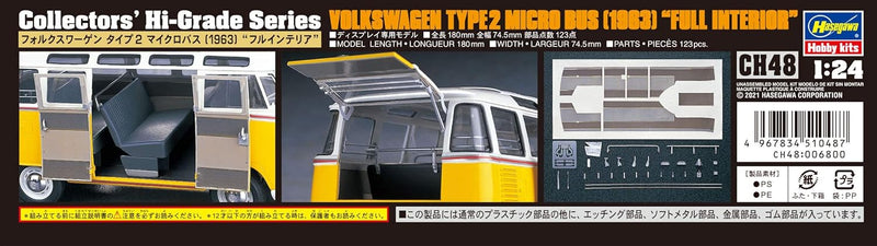 Hasegawa CH48 1/24 Volkswagen T2, 1963, mit Innenausstattung, Mehrfarbig