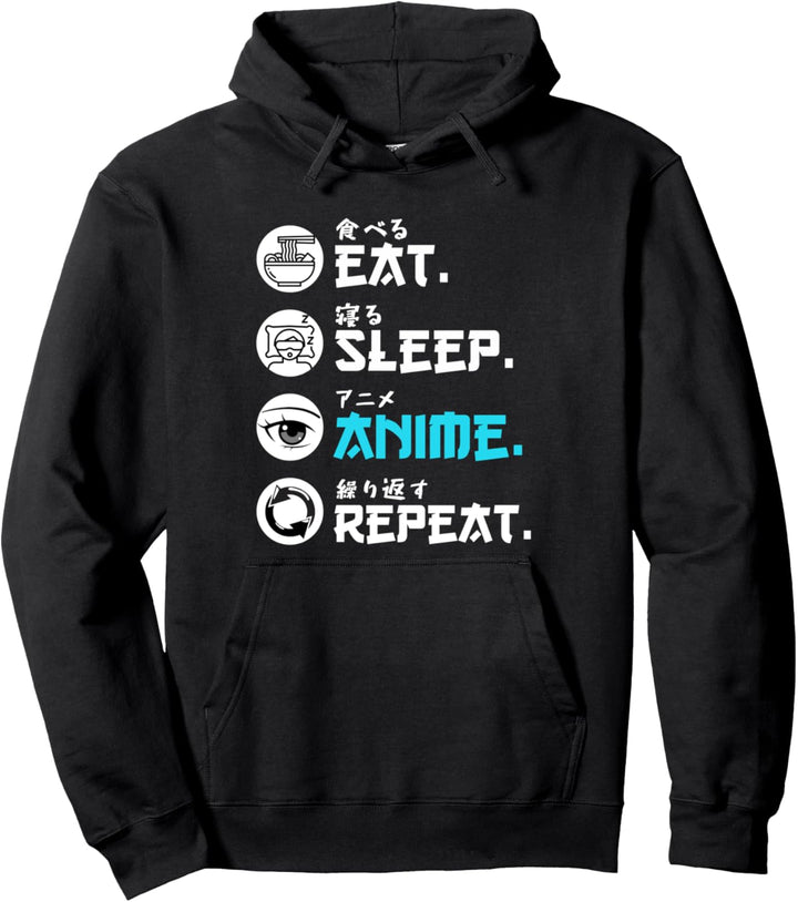 Lustiges Japan Anime Manga Otaku Eat Sleep Anime Repeat Pullover Hoodie