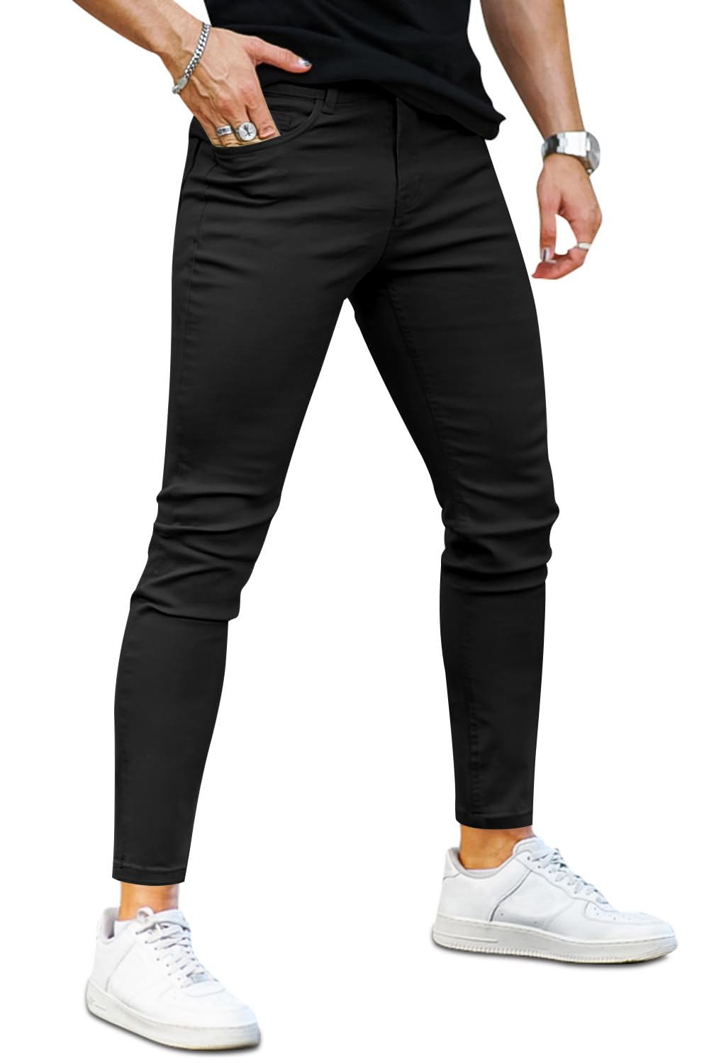 Skinny Jeans Herren Slim Fit Super Stretch Denim Hose Tapered 4 Seasons Herrenjeans, 28W / 30L Schwa