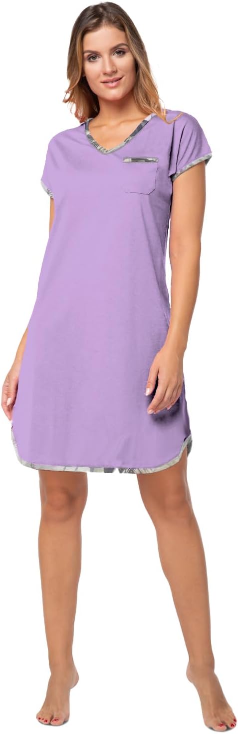 e.FEMME® 2Pack Damen Nachthemden Sandra 914 aus Baumwolle Amaranth/Violett 38, Amaranth/Violett 38