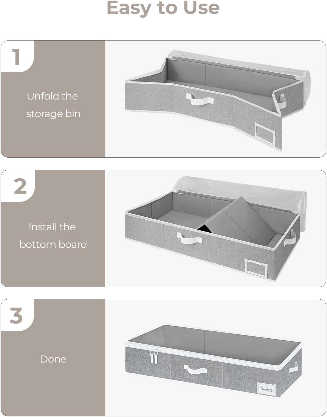 StorageWorks grosse Unterbett Aufbewahrungsbox mit Deckel, Kleiderschrank Organizer mit Griffen, fal
