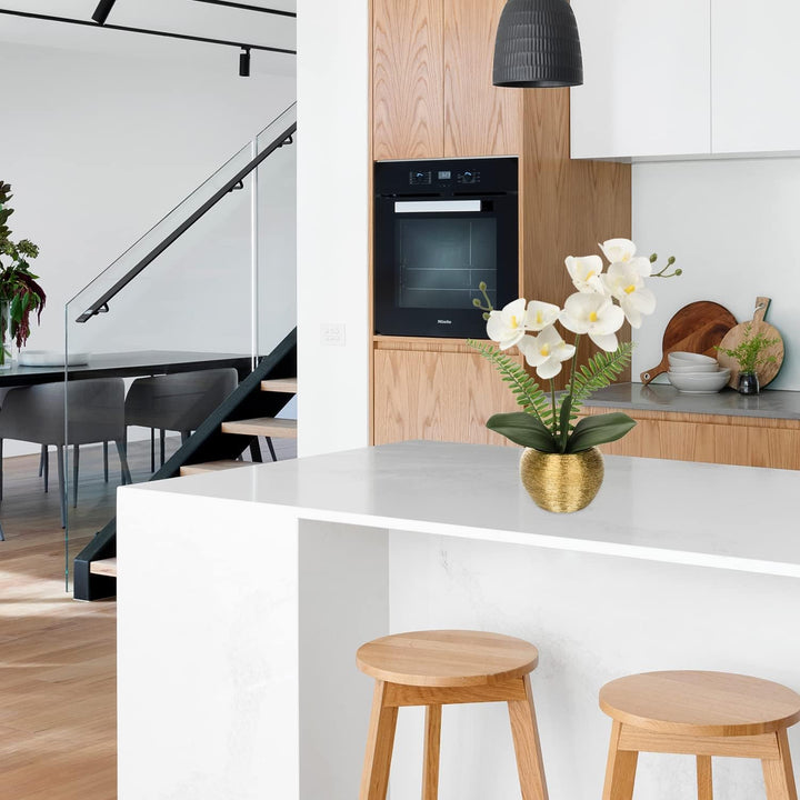 Kunstblumen wie Echt Orchideen Künstlich Blumen Deko Kunstpflanze Phalaenopsis im Goldfarbenen Topf