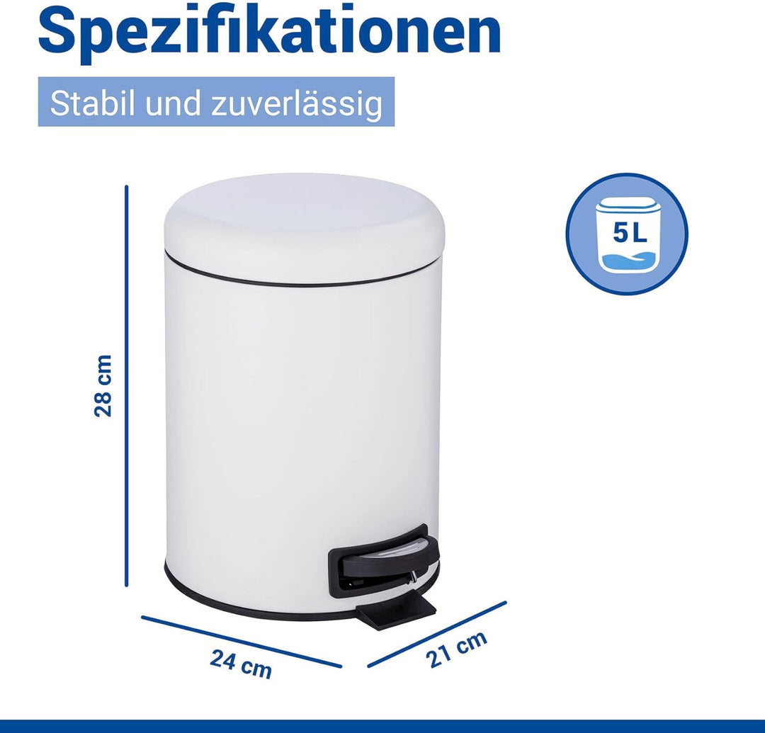 WENKO Treteimer Mod. Leman, 5 Liter, mit herausnehmbarem Einsatz, aus lackiertem Stahl, 21 x 24 x 28