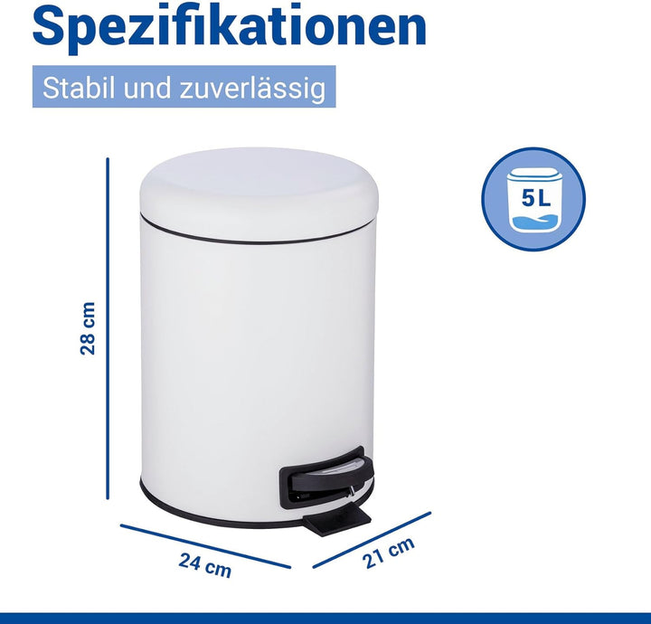 WENKO Treteimer Mod. Leman, 5 Liter, mit herausnehmbarem Einsatz, aus lackiertem Stahl, 21 x 24 x 28