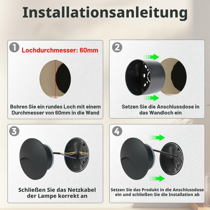 Arotelicht 4er LED Wandleuchte Warmweiss 3000K Aluminium Treppenlicht 230V Rund Einbaustrahler 3W Tr
