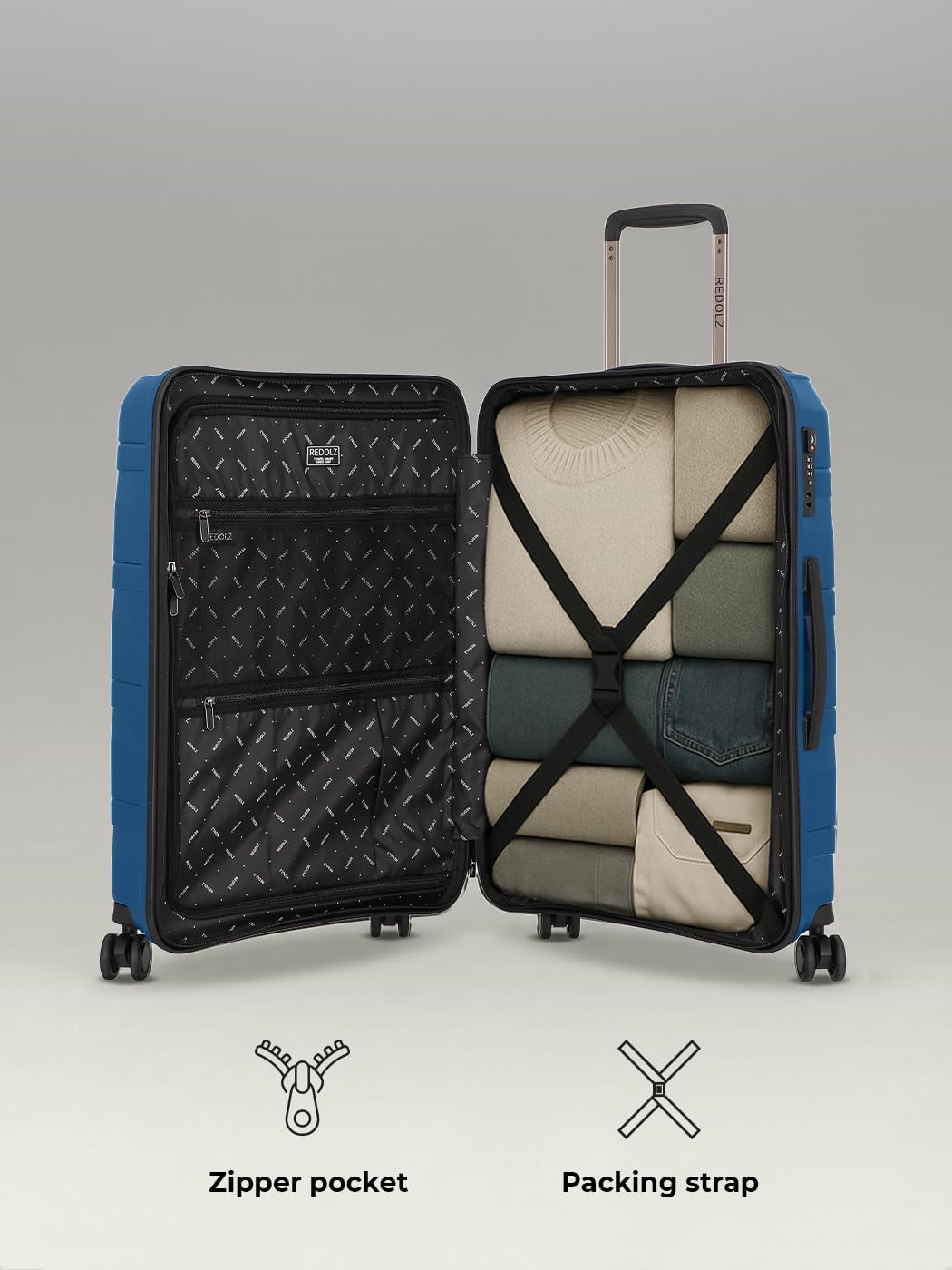 REDOLZ Hartschalen Check-in Koffer | Mittelgrosser Trolley 45 x 27 x 67 cm aus leichtem Polypropylen