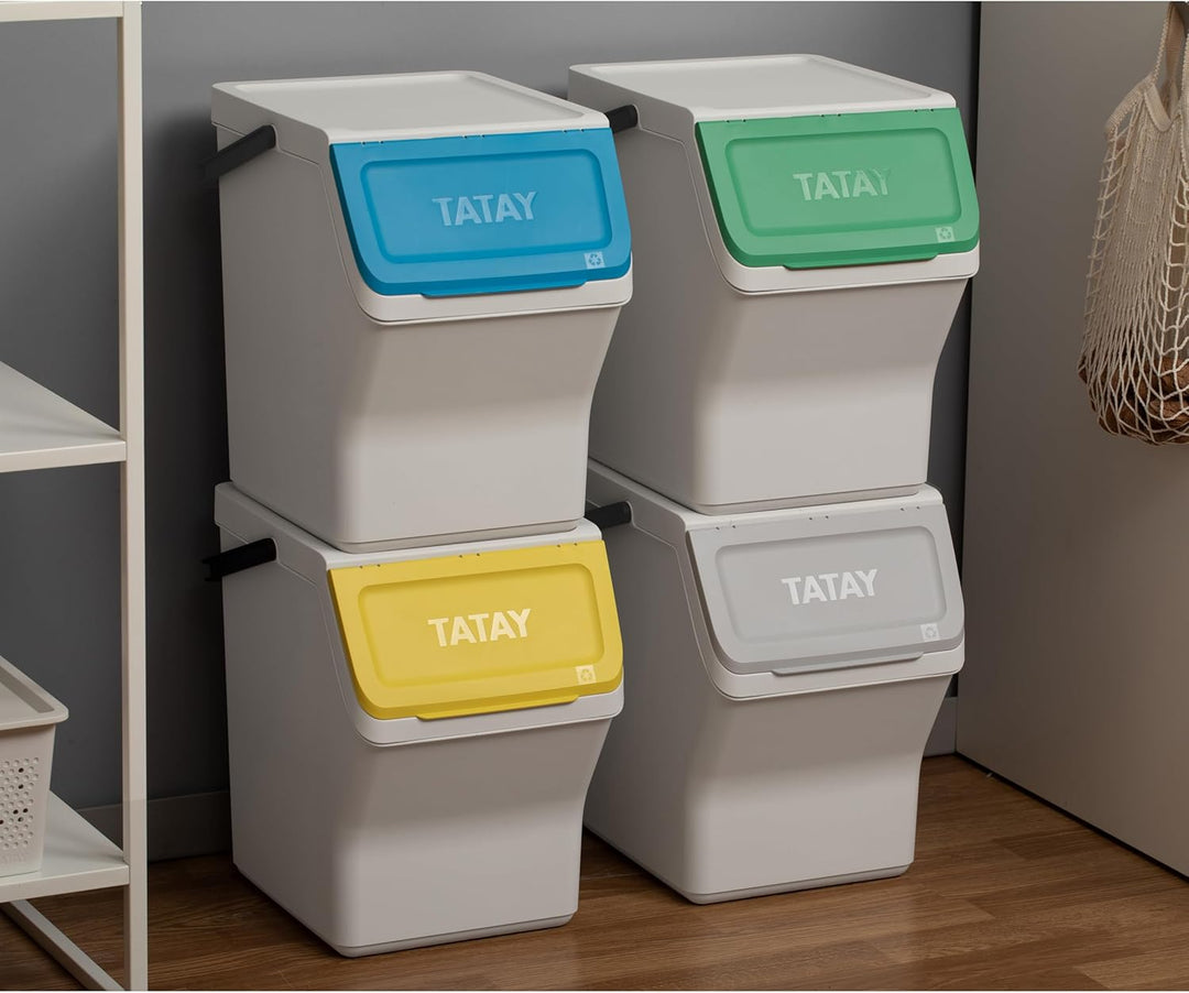TATAY Mülltrennsystem Easy Waste 20L | 4er Set Recycling Behälter | Modular und Stapelbar | Deckel m