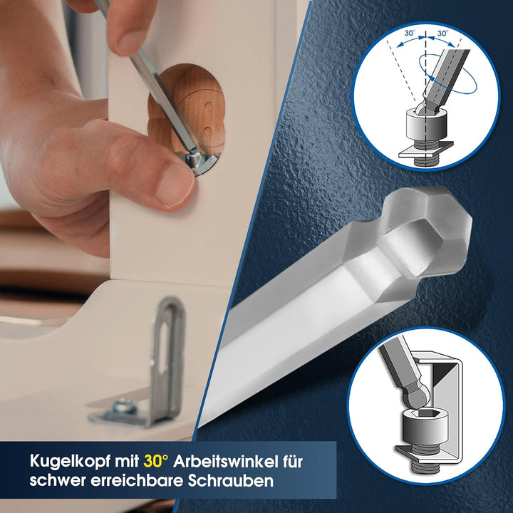 S&amp;R Innensechskantschlüssel Satz HX, S2 Hochleistungsstahl, T-Griff, Kugelkopf, zuverlässiger Korros