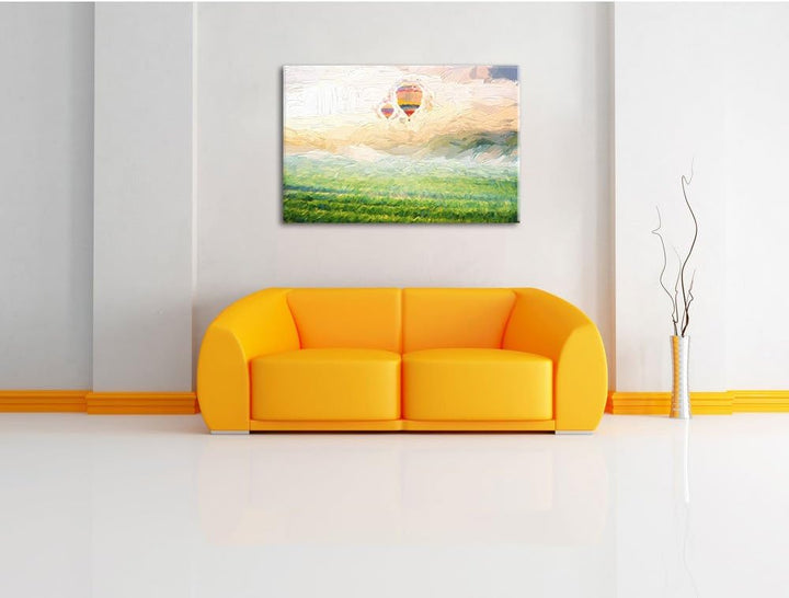 Pixxprint Heissluftballon Landschaft als Leinwandbild/Grösse: 100x70 / Wandbild/Kunstdruck/fertig be