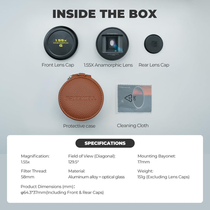 Freewell 1,55 x neutrales anamorphes Linse, kompatibel mit 17 mm Mount iPhone & Samsung – Cinematic