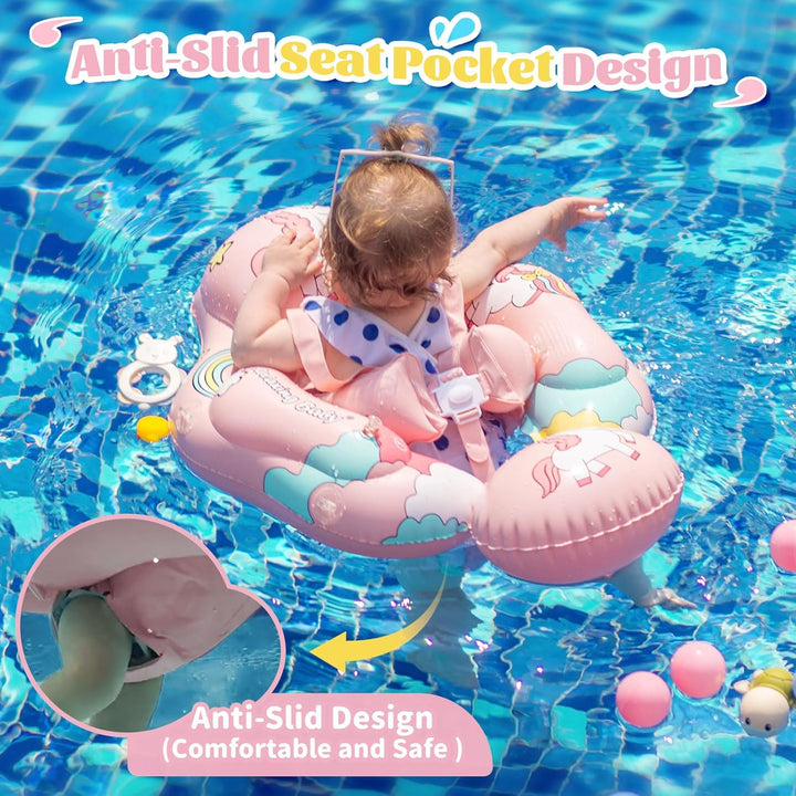 Schwimmring Baby mit UPF50+ Sonnendach,Rainllon Schwimmhilfe Baby mit Verstellbare Sicherheitssitz,A